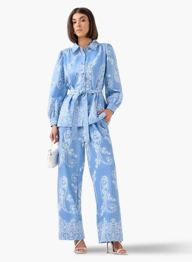 سبلاش فيڤ Wide-Leg Paisley Print Pleated Trousers